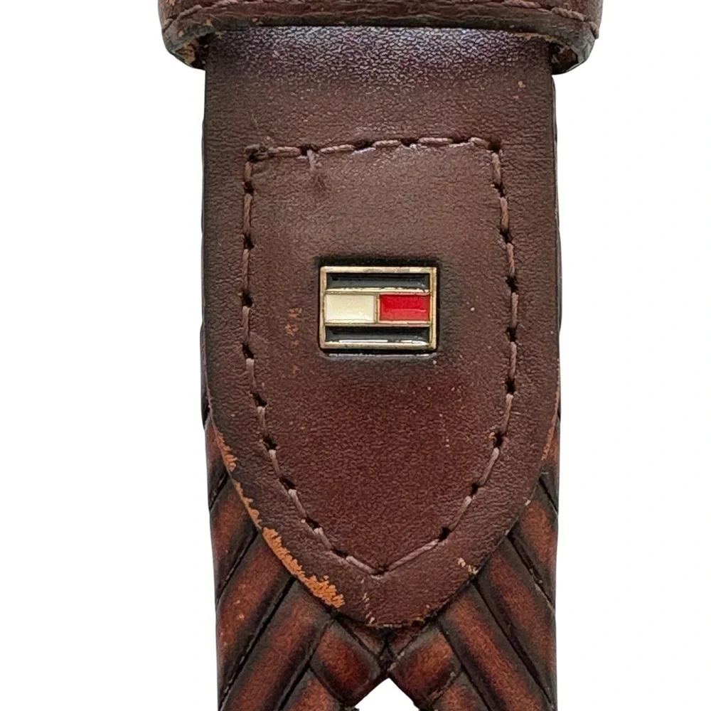 Tommy Hilfiger Mens Brown Woven Braided Leather Belt Size 40